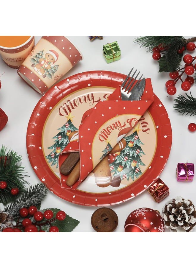 OTTPOOM 100 Pcs Gingerbread Christmas Decorations Set Serves 25 Disposable Holiday Party Tableware Gingerbread Man Paper Plates Napkins Cups - Image 5