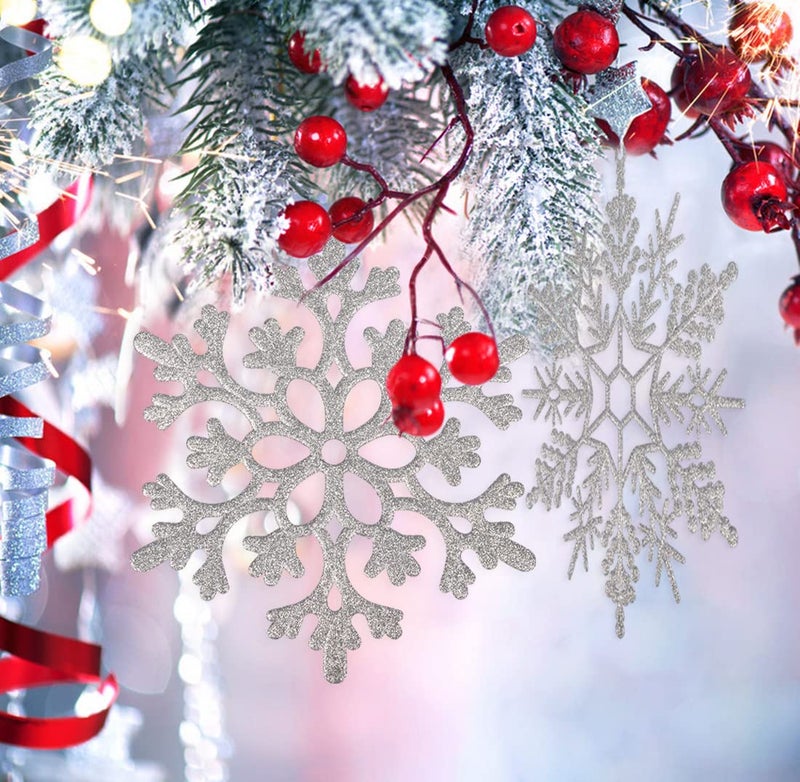 kockuu 6pcs Large Silver Snowflakes Ornaments 12  Big Plastic Glitter Snowflake for Winter Indoor Outdoor Christmas Tree Window Room Decorations Giant Craft Snowflakes - Image 2