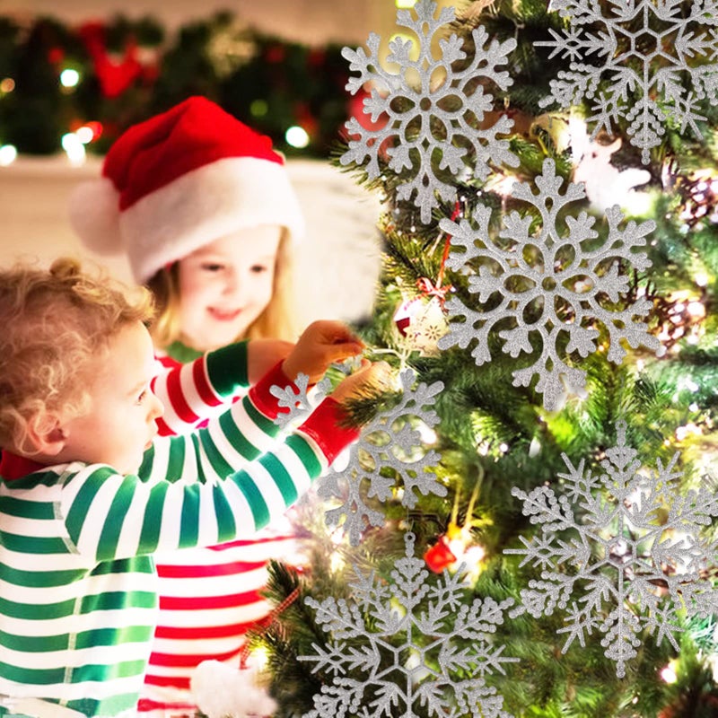 kockuu 6pcs Large Silver Snowflakes Ornaments 12  Big Plastic Glitter Snowflake for Winter Indoor Outdoor Christmas Tree Window Room Decorations Giant Craft Snowflakes - Image 5