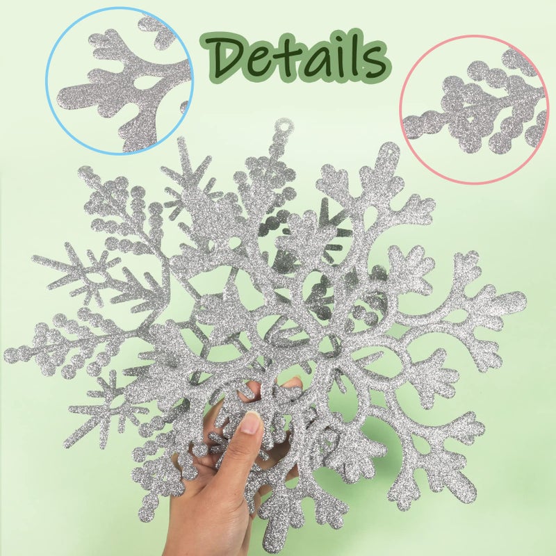 kockuu 6pcs Large Silver Snowflakes Ornaments 12  Big Plastic Glitter Snowflake for Winter Indoor Outdoor Christmas Tree Window Room Decorations Giant Craft Snowflakes - Image 4