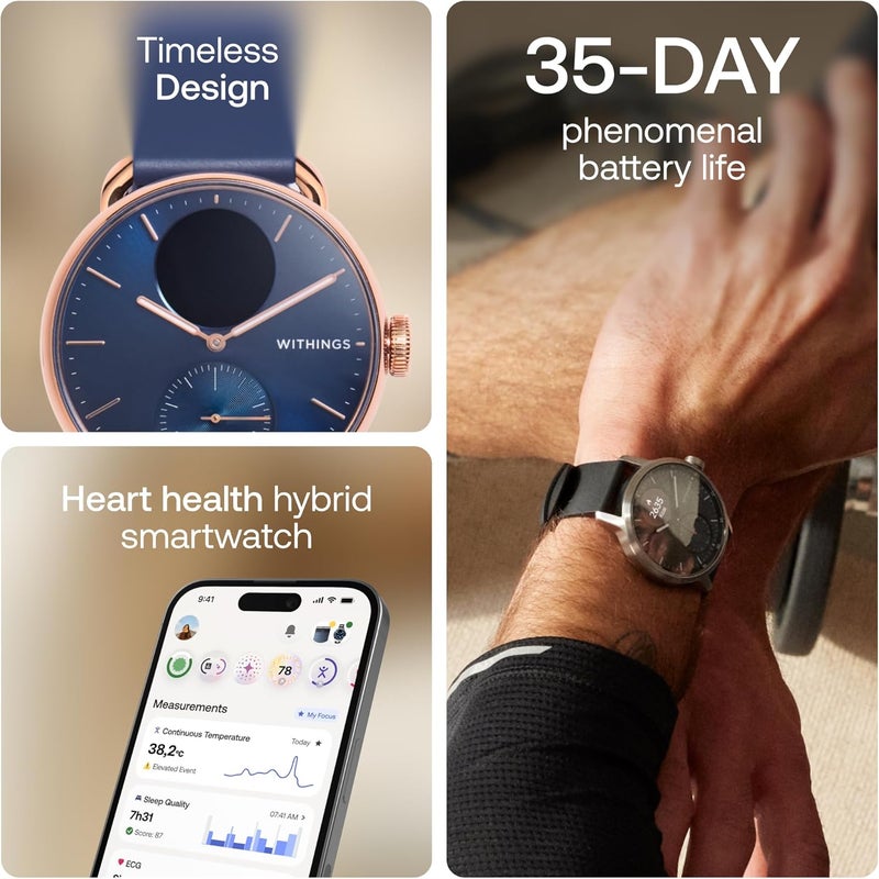 Withings ScanWatch 2 - Hybrid Smart Watch, Heart Rate Monitoring, Fitness Tracker, Cycle Tracker, Sleep Monitoring, GPS Tracker, 30-Day Battery Life, Android & Apple Compatible, HSA/FSA - Image 3