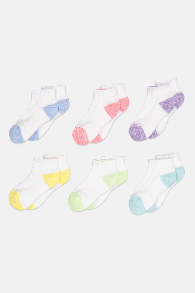 SKECHERS Kids Girl 6 Pair Brand Logo Terry Crew Socks, White  - Image 1