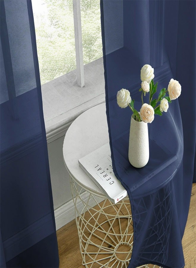 2 Panels Solid Color Blue Sheer Curtains Elegant Grommet Window Voile Panels/Drapes/Treatment for Bedroom Living Room - Image 3