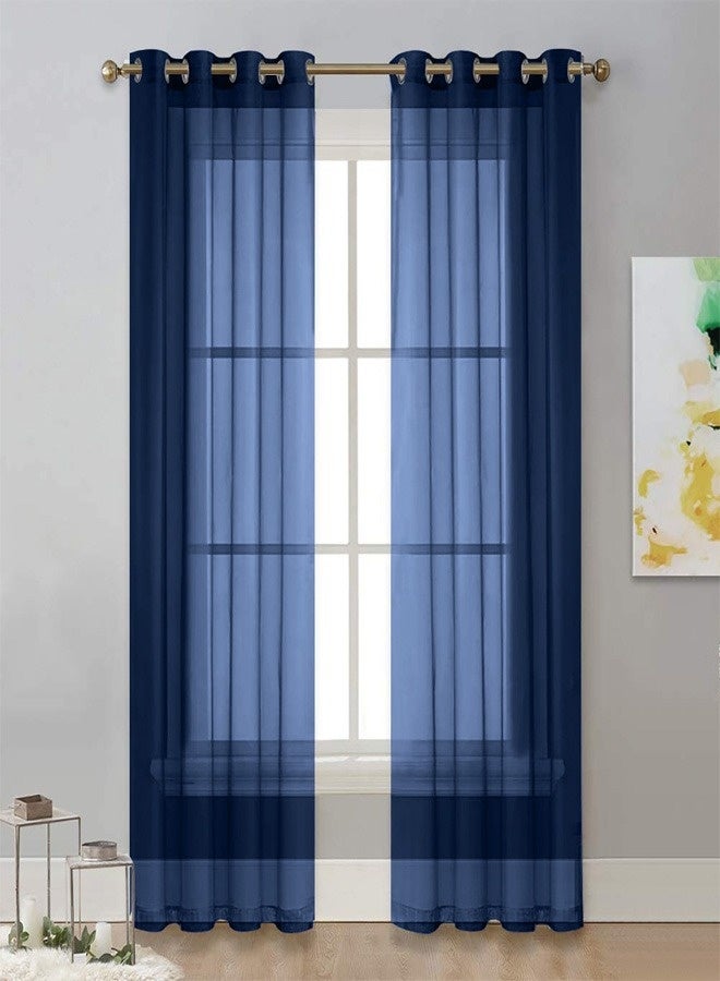 2 Panels Solid Color Blue Sheer Curtains Elegant Grommet Window Voile Panels/Drapes/Treatment for Bedroom Living Room - Image 1