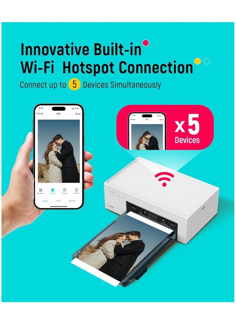 Liene - Liene 4x6 Inch Photo Printer,Photo Printer (100 Sheets), Full-Color Portable Instant Photo Printer for iPhone, Android, PC, Smartphone, Laptop, Desktop Compatible, Thermal Dye Sublimation, Wi-Fi Picture Printer, 100 Sheets Paper & 3 Cartridges - Image 1