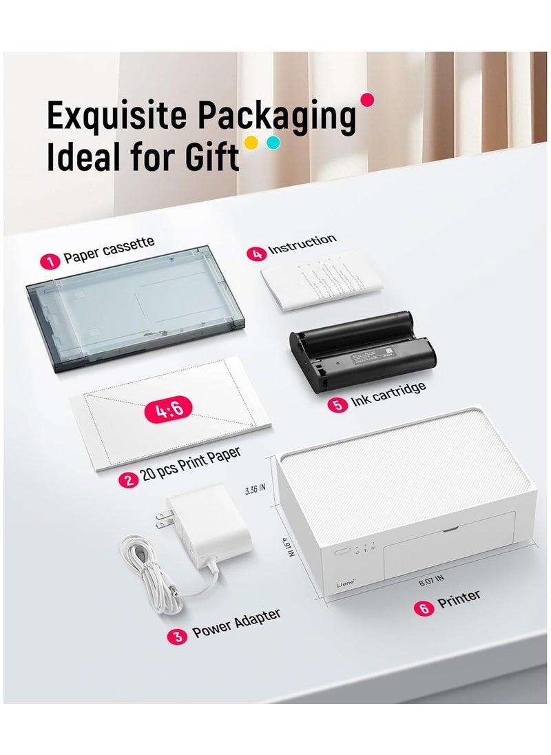 Liene - Liene 4x6 Inch Photo Printer,Photo Printer (100 Sheets), Full-Color Portable Instant Photo Printer for iPhone, Android, PC, Smartphone, Laptop, Desktop Compatible, Thermal Dye Sublimation, Wi-Fi Picture Printer, 100 Sheets Paper & 3 Cartridges - Image 1