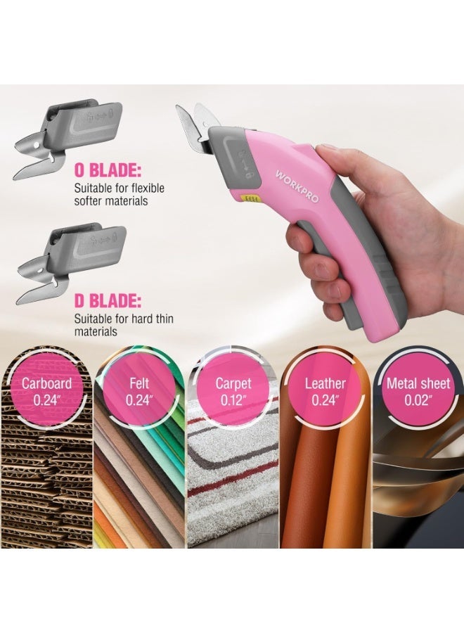 WORKPRO مقص كهربائي لاسلكي 4 فولت مع شفراتين، قاطع للأقمشة، الجلد، السجاد والورق المقوى، مقص قوي قابل لإعادة الشحن بسعة 2000 مللي أمبير مع حقيبة تخزين - Image 3