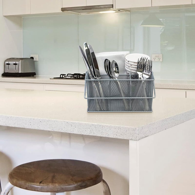 Sorbus Utensil Caddy  Silverware Napkin Holder and Condiment Organizer  MultiPurpose Steel Mesh CaddyIdeal for Kitchen Dining Entertaining Tailgating Picnics and much more Silver - Image 2