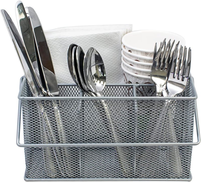 Sorbus Utensil Caddy  Silverware Napkin Holder and Condiment Organizer  MultiPurpose Steel Mesh CaddyIdeal for Kitchen Dining Entertaining Tailgating Picnics and much more Silver - Image 1