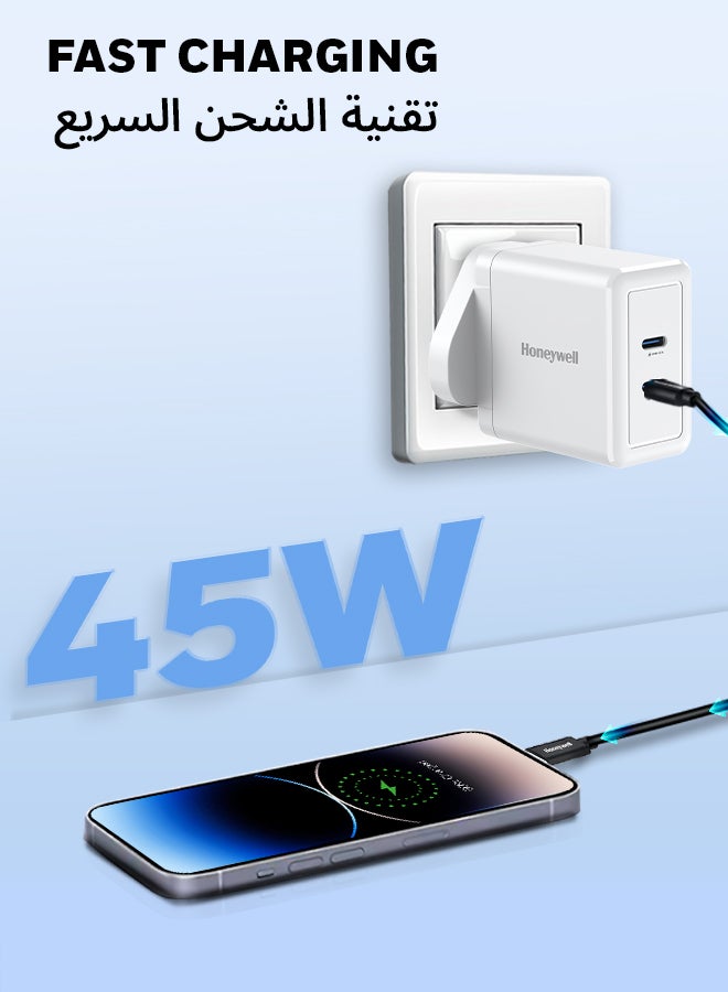 هوني ويل Zest Charger GaN 45W، شاحن حائط فائق السرعة مع دعم PPS، منفذ 2xType C PD 3.0، متوافق مع iPhone، iPad Pro، Pixel، Galaxy، Oneplus، Tablet، الساعات الذكية- - Image 2