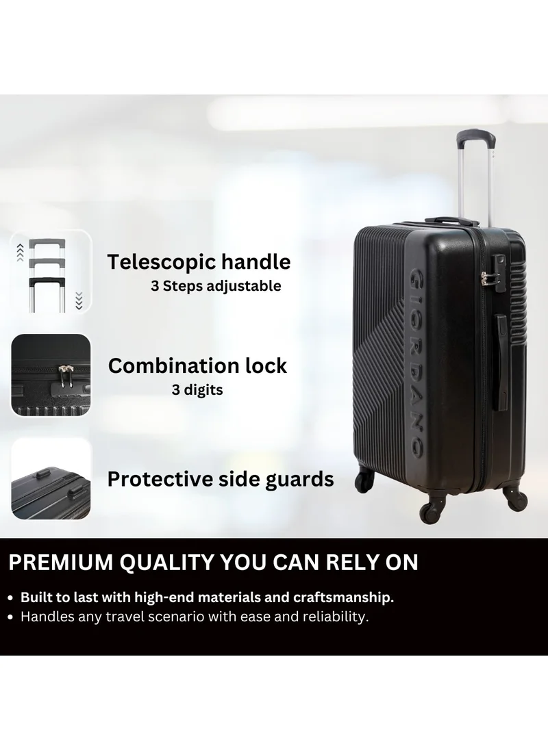 GIORDANO GIORDANO Logo Series Carry-On Small Cabin Suitcase Black, ABS Hard Shell Lightweight Durable 4 Wheels Luggage Trolley Bag 20" With Secure 3 Digit Number Lock.