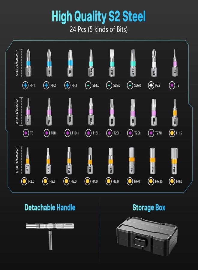 Serplex® 24 in 1 Magnetic Screwdriver Set, Mini Ratchet Screwdriver Set, Precision Repair Tool Kit with Detachable Ratchet Handle and S2 Steel Bits, for Furniture Assembly, Laptop, Electronic, Bicycle - Image 2