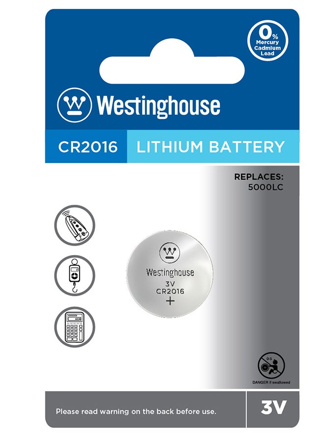 Westinghouse - Westinghouse Lithium CR2016, 3V, 80mAh Battery - Image 1