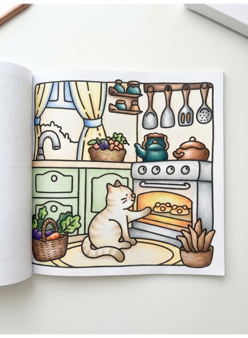 كتاب تلوين حياة القطط بتصميم كاواي - مشاهد لطيفة ومريحة، 24 صفحة بجهة واحدة (20x20 سم) - Image 5