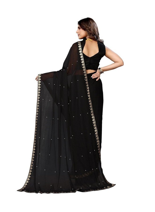 Florence ساري نسائي أسود من ليكرا مزخرف مع دانتيل مع بلوزة غير مخيطة (JUGAL91-BLACK، مقاس مجاني) - Image 2