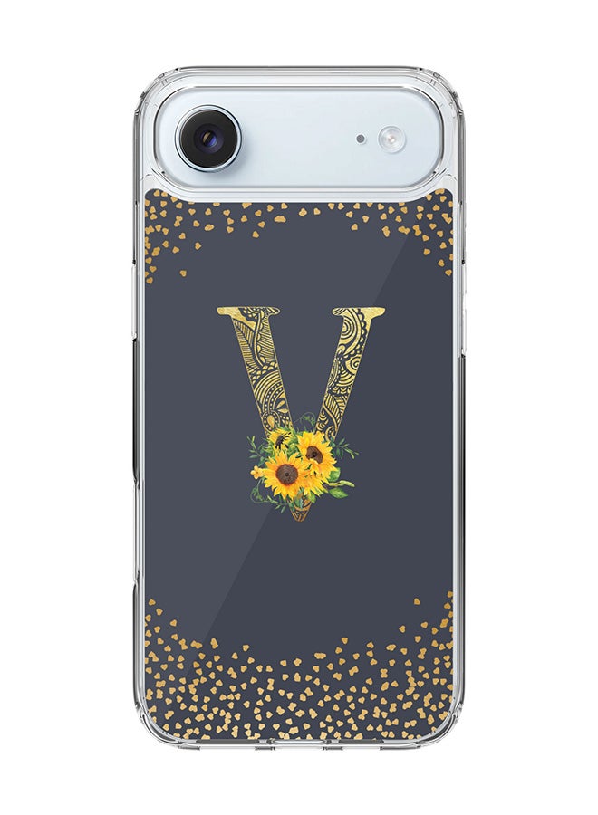 Stylizedd Classic Clear MagSafe Case for iPhone 17 Air , Hybrid Soft Case Flexible Edges Anti Drop TPU PC Gel Thin Transparent Cover [ Designed for iPhone 17 Air ] - Custom Monogram Initial Letter Floral Pattern Alphabet - V  (Grey )