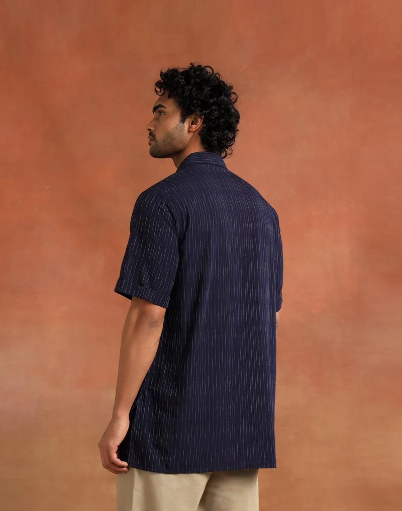 Fabindia  Navy Cotton Dobby Short Kurta for Men | Best Price UAE