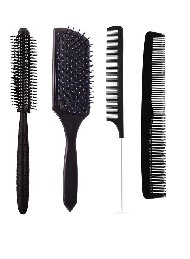 E-DUNIA Professional Carbon Anti Static Tail Hair Comb, Graduated Dressing Comb, 9-inch, Rectangular Cushion Paddle Hair Brush, Round In Matt Black Color and Rubber Grip For Men And Women, Black Color - Image 1