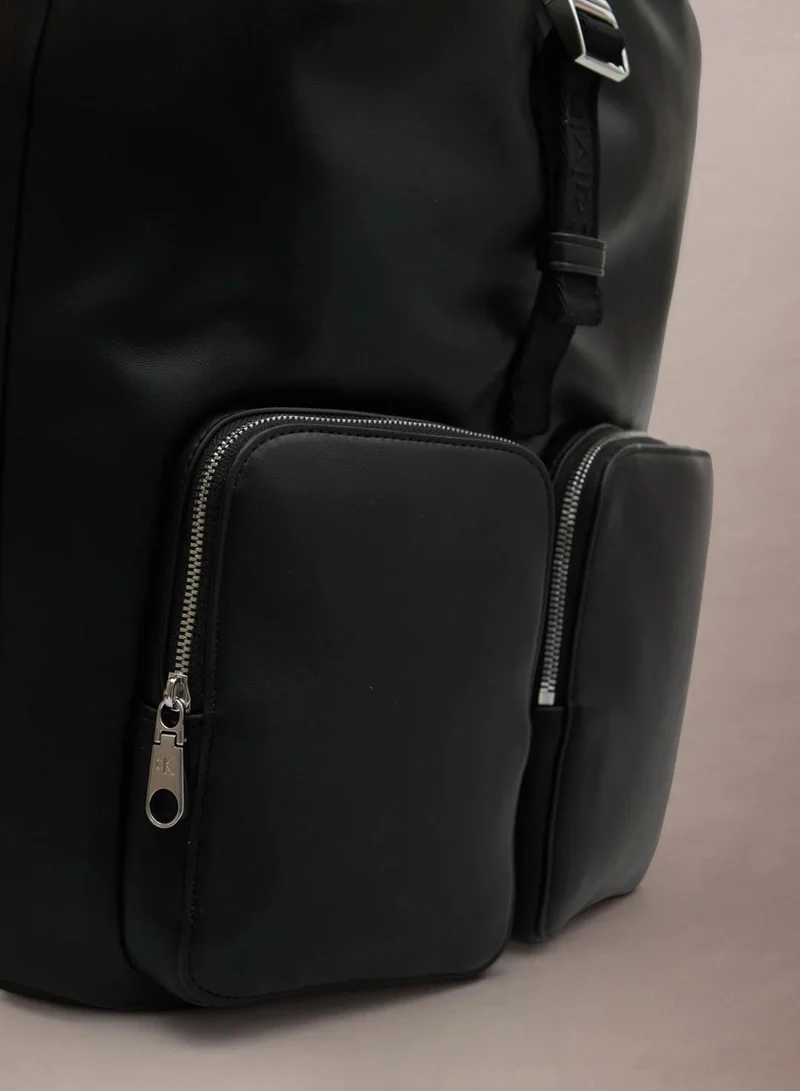 Calvin Klein CK BLACK / SHINY NICKEL Logo Webbing Strap Backpack for Women | Best Price UAE