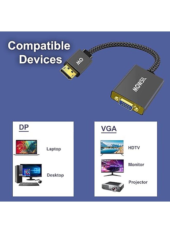 MOWSIL DisplayPort to VGA Adapter, DisplayPort Input to VGA Output Adapter Compatible for Lenovo Dell HP and other Brand Gold-Plated Connectors, Aluminium Shell&Nylon Cable  - Image 5