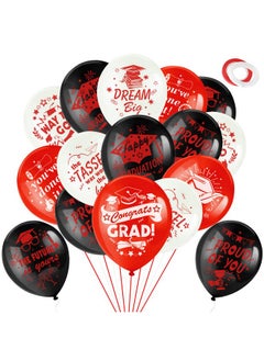 HOWAF 38 Pieces Graduation Party Balloons 12 Inch Class Of 2023 Latex Balloons With 2 Rolls Ribbonred White Black Pround Of You Congrats Printed Balloons For Classroom Decoration 9 Designs  - Image 1