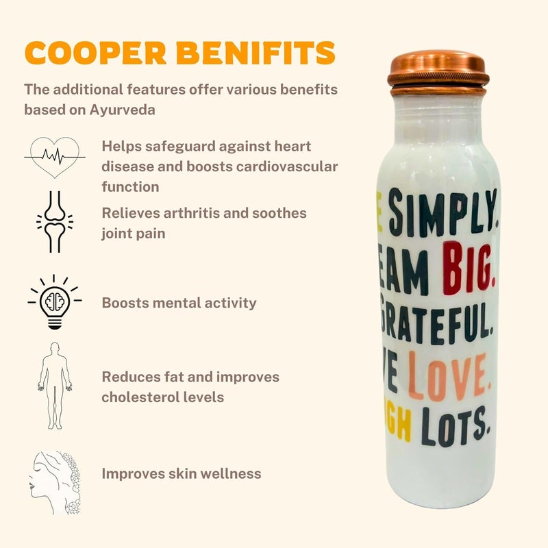 NautiKraft Copper Bottle 1 Litre Pure Tamba Water Bottle for Office Men Women Leak Proof with Antioxidant Properties Ideal Gift for Family Friends Boosts Immunity Health Quotes Print - Image 4
