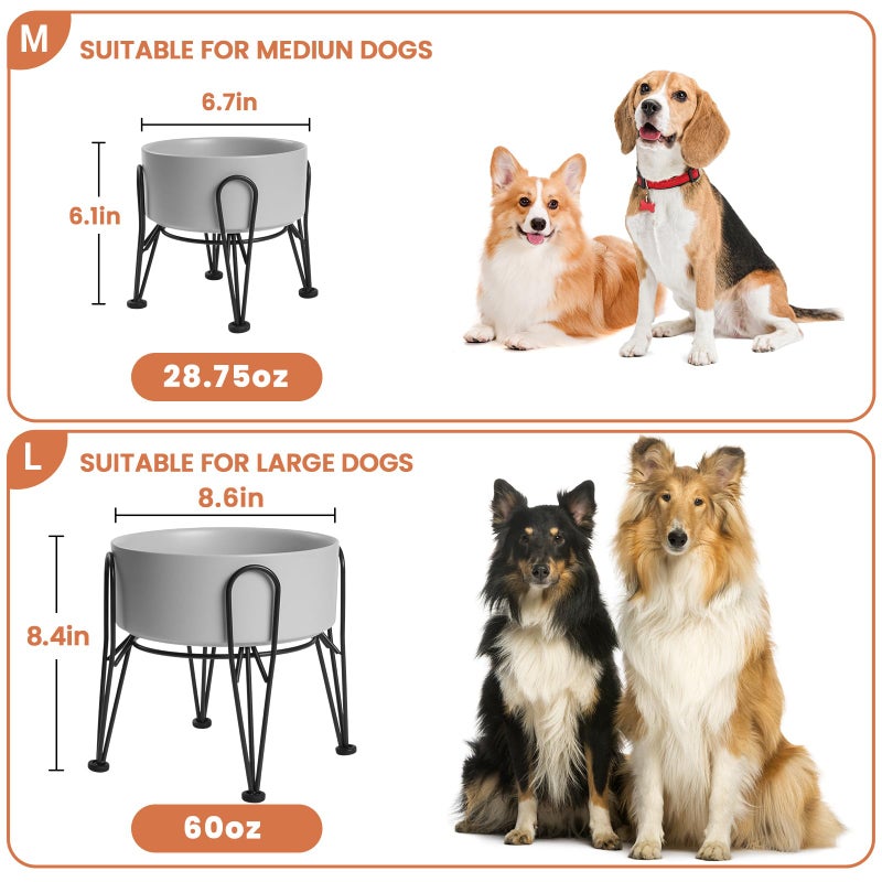 Kitwinney Elevated Dog Bowls, Ceramic Raised Dog Bowl Set with Anti-Slip and Non-Tip Metal Stand, 2 Pack Pet Food and Water Feeding Bowls for Small and Medium Dogs (Gray,3.6 Cups) - Image 3