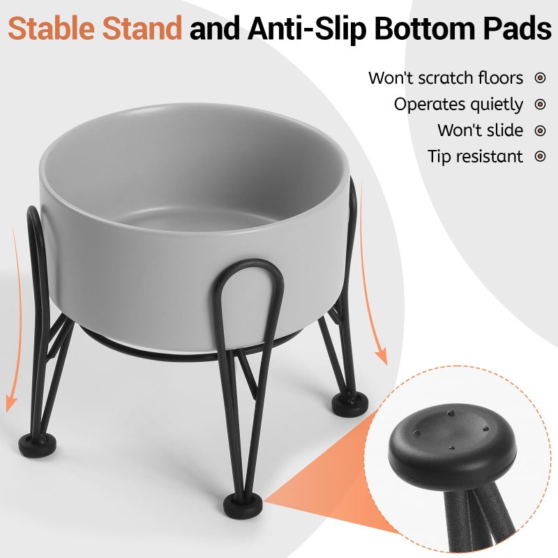Kitwinney Elevated Dog Bowls, Ceramic Raised Dog Bowl Set with Anti-Slip and Non-Tip Metal Stand, 2 Pack Pet Food and Water Feeding Bowls for Small and Medium Dogs (Gray,3.6 Cups) - Image 4