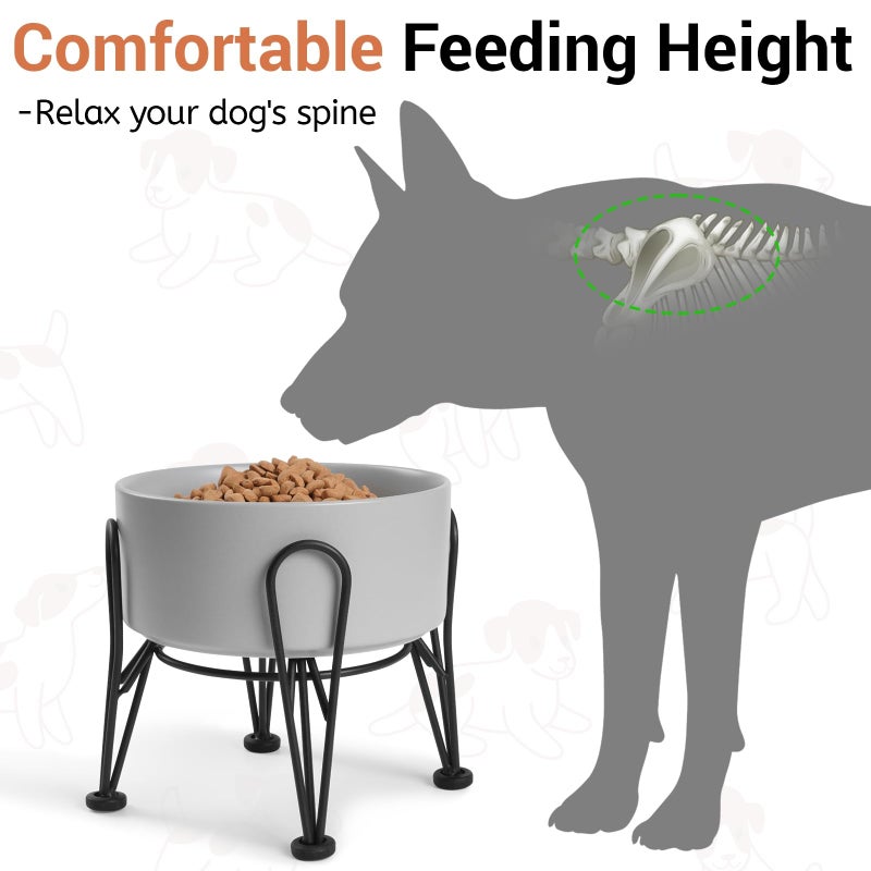Kitwinney Elevated Dog Bowls, Ceramic Raised Dog Bowl Set with Anti-Slip and Non-Tip Metal Stand, 2 Pack Pet Food and Water Feeding Bowls for Small and Medium Dogs (Gray,3.6 Cups) - Image 2
