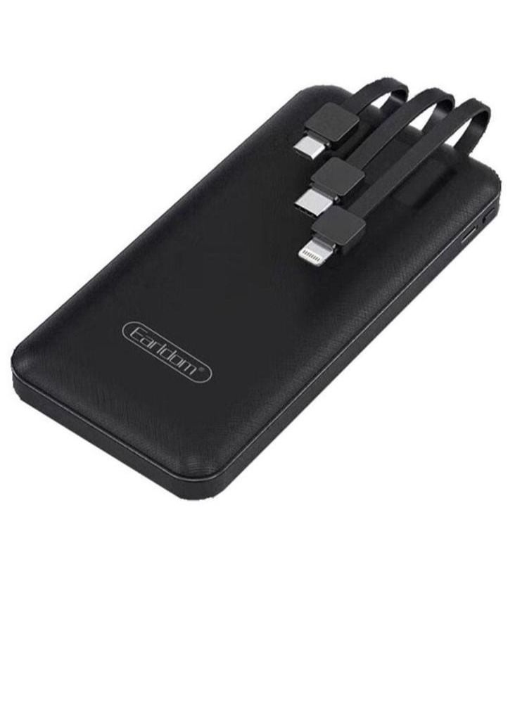 Earldom PB41 Power Bank 10000 mAh 3 Types Charging Cable and LCD Screen, Black - Image 2