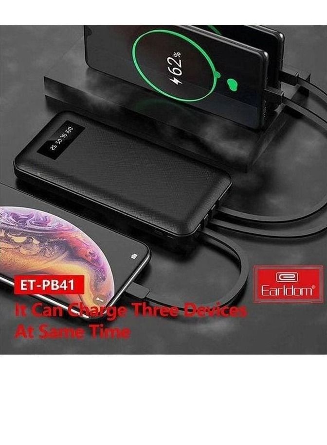 Earldom PB41 Power Bank 10000 mAh 3 Types Charging Cable and LCD Screen, Black - Image 4