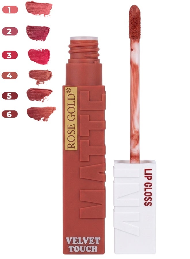 Rose Gold® Velvet Touch Matte Ink Lip Gloss – Long Lasting Highly Pigmented Liquid Matte Lipstick with Velvet Finish – Transfer Resistant Quick Dry Formula – Available in 6 Shades (Single Piece) RG-710 - Image 1
