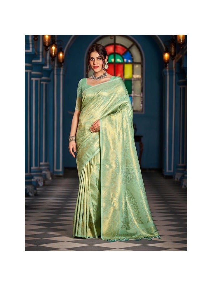 Womens Kanjivaram Silk Saree with Zari Woven Saree With Blouse Piece