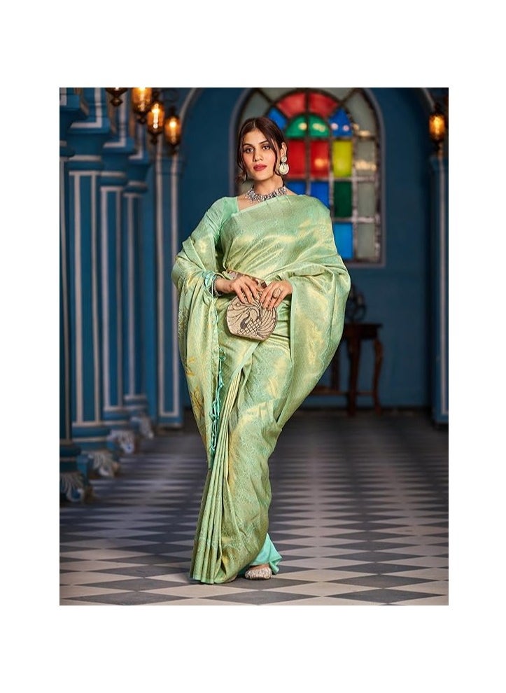 Womens Kanjivaram Silk Saree with Zari Woven Saree With Blouse Piece