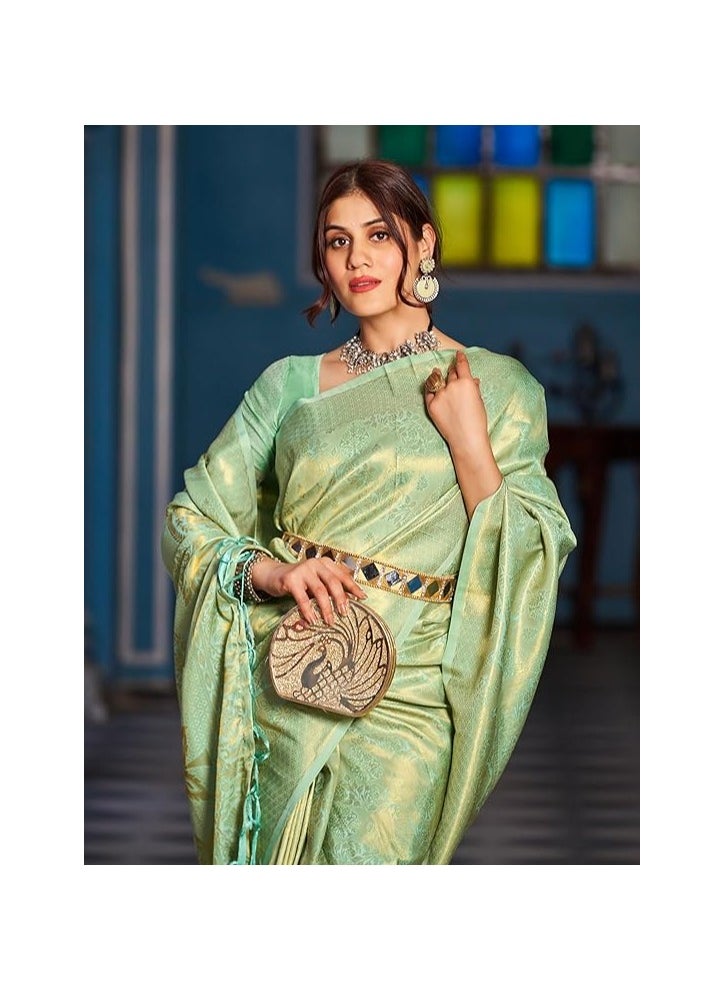 Womens Kanjivaram Silk Saree with Zari Woven Saree With Blouse Piece