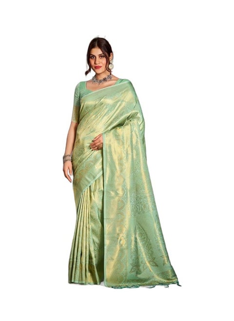 Womens Kanjivaram Silk Saree with Zari Woven Saree With Blouse Piece