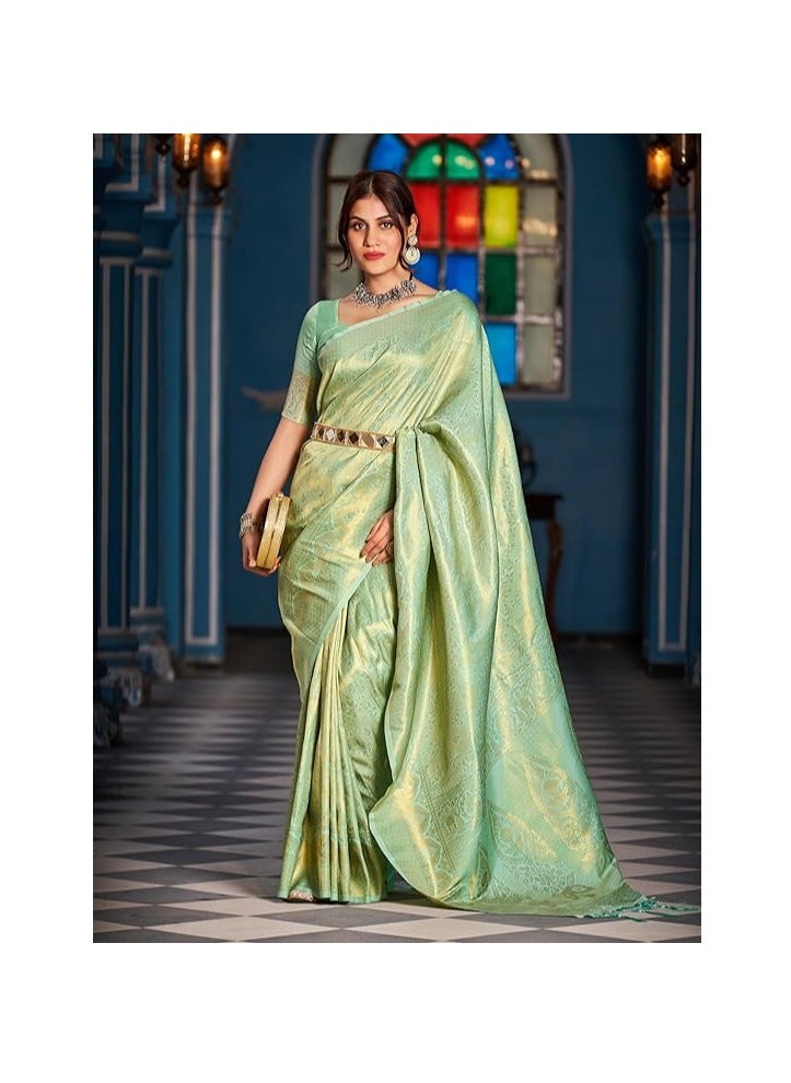 Womens Kanjivaram Silk Saree with Zari Woven Saree With Blouse Piece