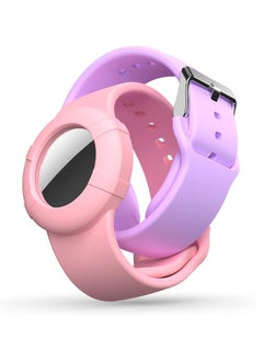 ﻿ 2 Pcs Airtag Wristbands for Kids, Soft Silicone Airtag Bracelet Kids, Lightweight, Waterproof Band Compatible with Apple Airtag Watch Band for Children and Toddler (Pink & Purple)