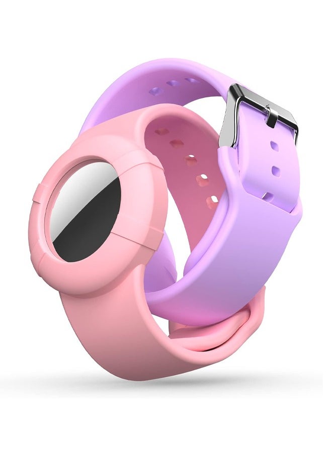 Hihonor - ﻿ 2 Pcs Airtag Wristbands for Kids, Soft Silicone Airtag Bracelet Kids, Lightweight, Waterproof Band Compatible with Apple Airtag Watch Band for Children and Toddler (Pink & Purple) - Image 1