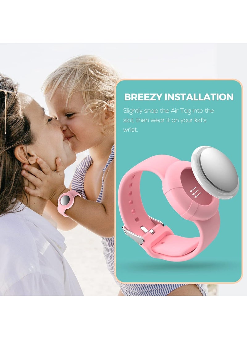 Hihonor - ﻿ 2 Pcs Airtag Wristbands for Kids, Soft Silicone Airtag Bracelet Kids, Lightweight, Waterproof Band Compatible with Apple Airtag Watch Band for Children and Toddler (Pink & Purple) - Image 1