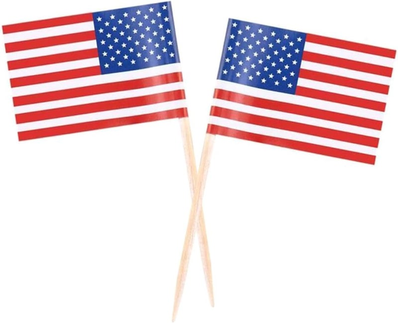 Ciieeo 100pcs American National Flag Cake Toppers Paper Picks for Birthday Decorations Flag Cake Toer for Wedding Cupcake - Image 1