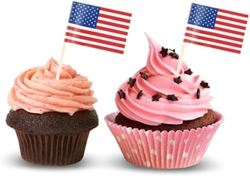 Ciieeo 100pcs American National Flag Cake Toppers Paper Picks for Birthday Decorations Flag Cake Toer for Wedding Cupcake - Image 5