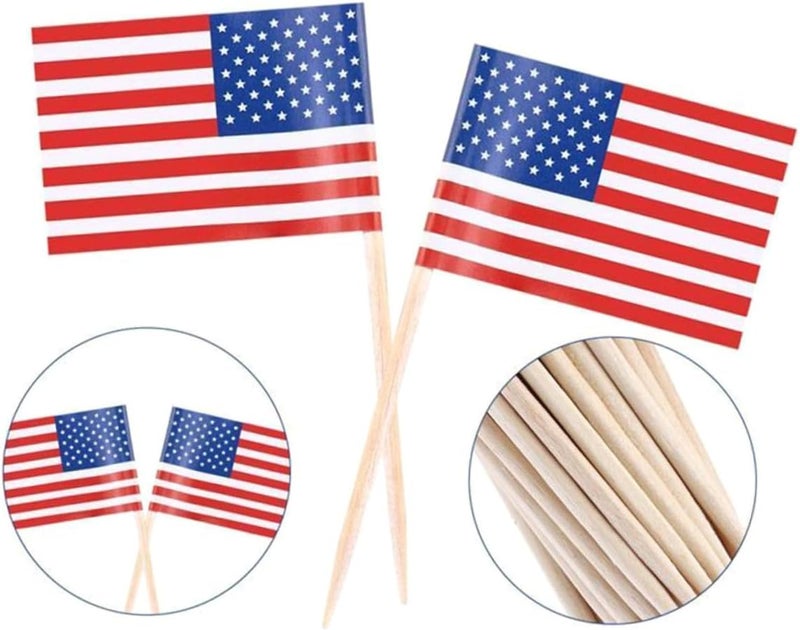 Ciieeo 100pcs American National Flag Cake Toppers Paper Picks for Birthday Decorations Flag Cake Toer for Wedding Cupcake - Image 4