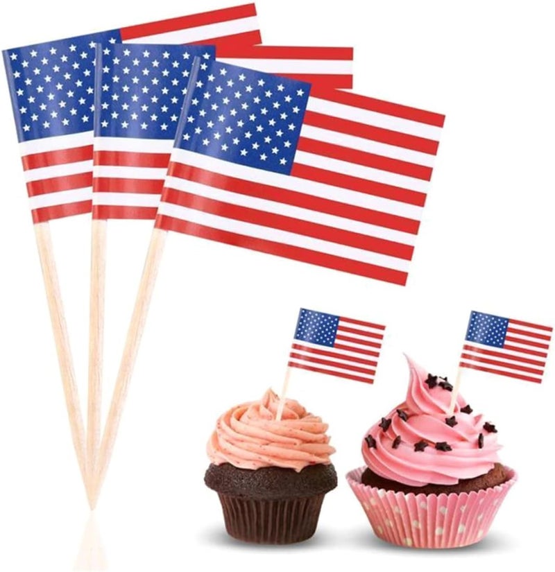 Ciieeo 100pcs American National Flag Cake Toppers Paper Picks for Birthday Decorations Flag Cake Toer for Wedding Cupcake - Image 3