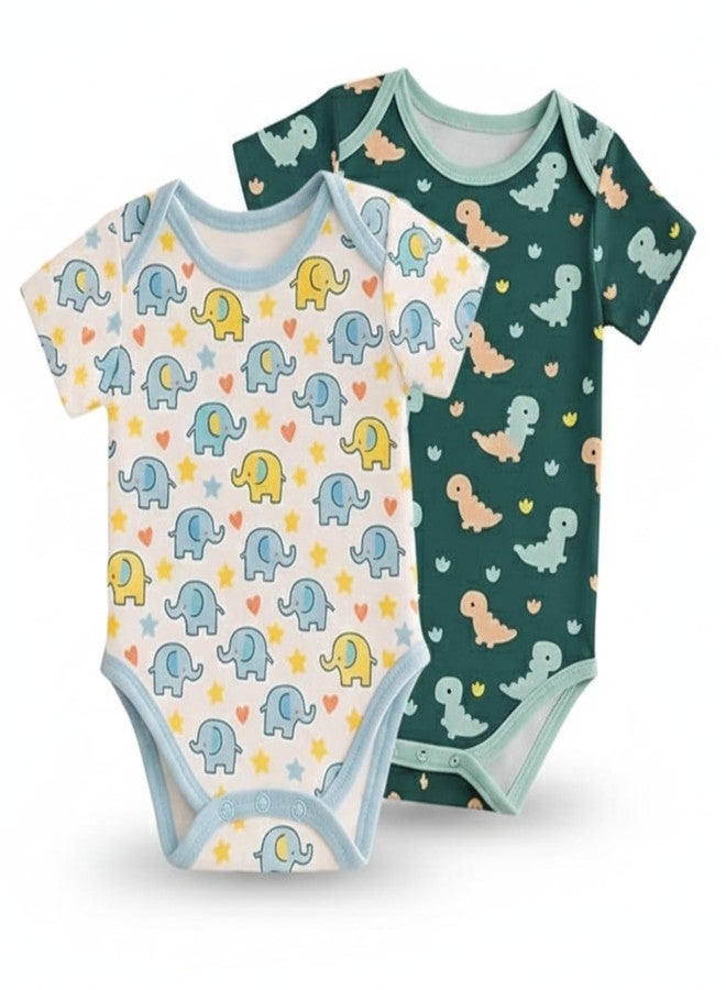 Adhigams Premium Newborn Baby Boys Cotton Romper Set Soft Breathable Lightweight Baby Wear Skin Friendly Fabric Comfortable Fit Designed for Easy Movement Pack of 2 (9-12 Month) - Image 1