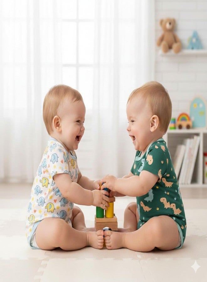 Adhigams Premium Newborn Baby Boys Cotton Romper Set Soft Breathable Lightweight Baby Wear Skin Friendly Fabric Comfortable Fit Designed for Easy Movement Pack of 2 (9-12 Month) - Image 2