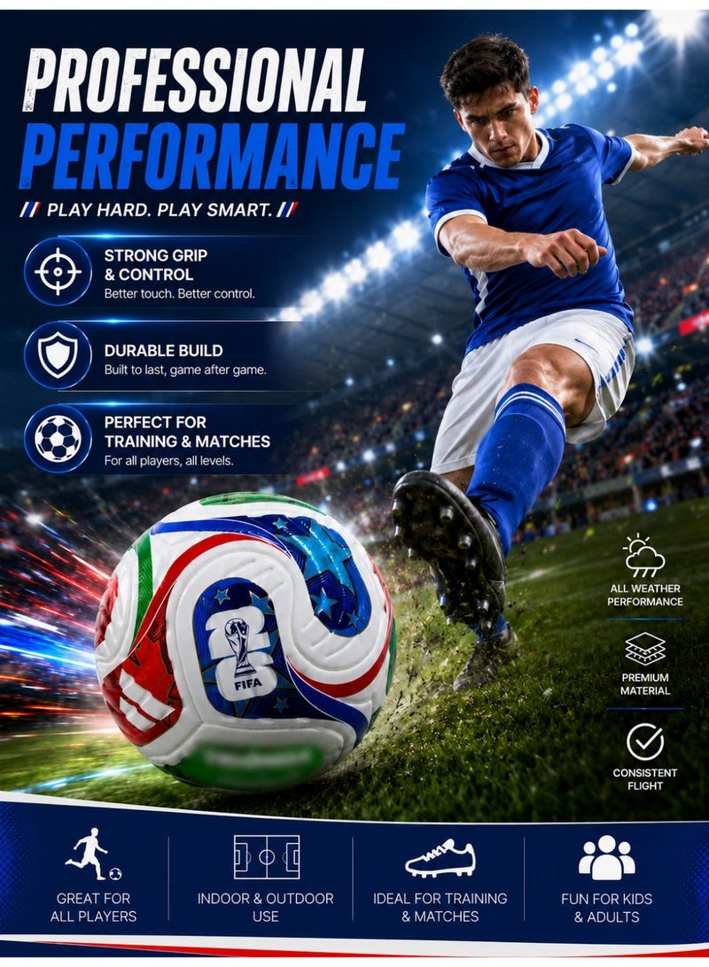 FIFA World Cup -2026 Professional Size 5 Football – Durable Match Style Soccer Ball for Training, Indoor & Outdoor Play, Strong Grip & Control Football for Kids & Adults - Image 3