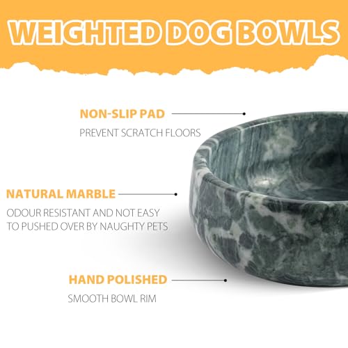 Karibiber Natural Marble Dog Bowl, 5lbs Non-Slip Cat and Dog Food Bowl Dish, Non-Tipping Weighted Puppy Pet Dish, Durable Food and Water Bowls, Easy to Clean, Holds 4 Cups(Indian Green) - Image 2
