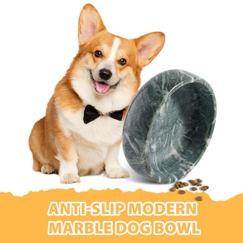 Karibiber Natural Marble Dog Bowl, 5lbs Non-Slip Cat and Dog Food Bowl Dish, Non-Tipping Weighted Puppy Pet Dish, Durable Food and Water Bowls, Easy to Clean, Holds 4 Cups(Indian Green) - Image 5