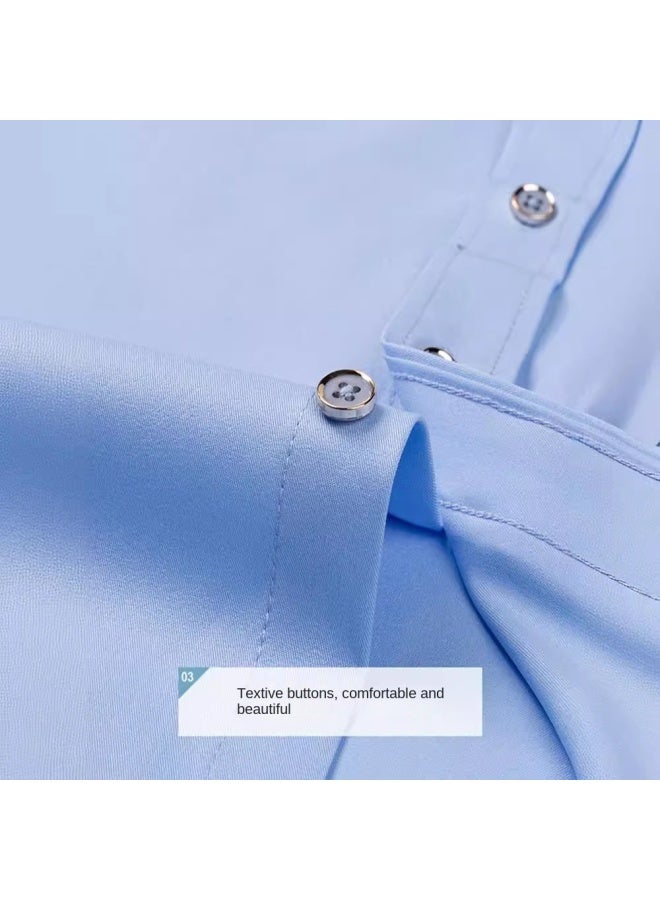 Four-way Stretch Shirt For Men, Color-blocked Diamond Button Lapel Shirt, Business Casual, No-iron Formal Wear - Image 3